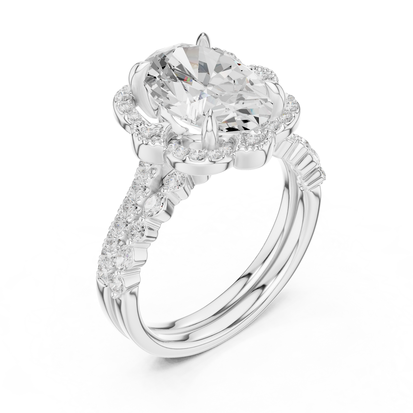 3.58 Ct Oval Marquise & Round Lab Grown Diamond Very Esthetical Party Wear Diamond Ring For Her