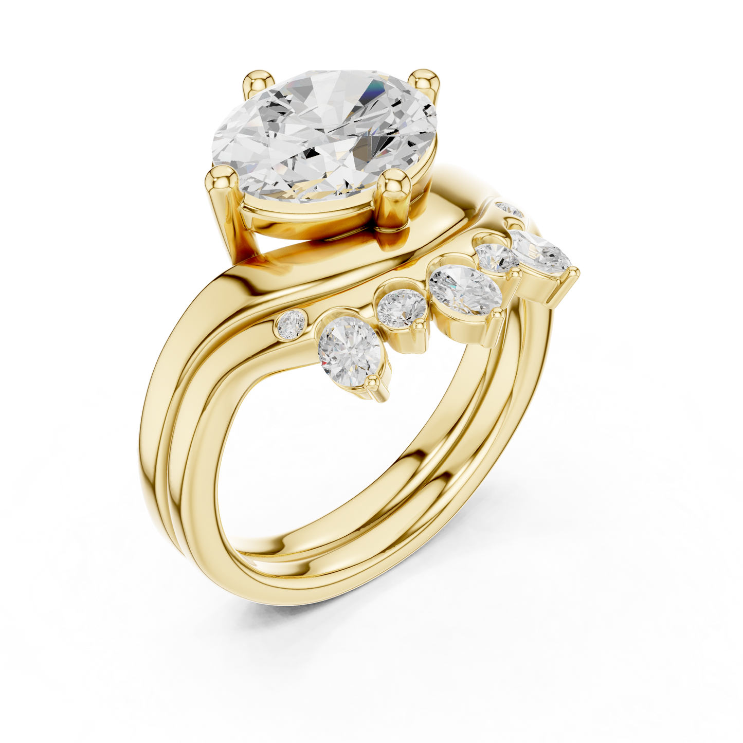2.97 Ct 14k Solid Gold Oval & Round Shape Diamond With Side Stone Vintage Classic Occasionally Wear Diamond Ring for Girl