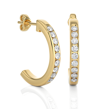 14K Solid Gold Half Hoop Diamond Earrings For Women's Perfect Gift Of Timeless Elegance