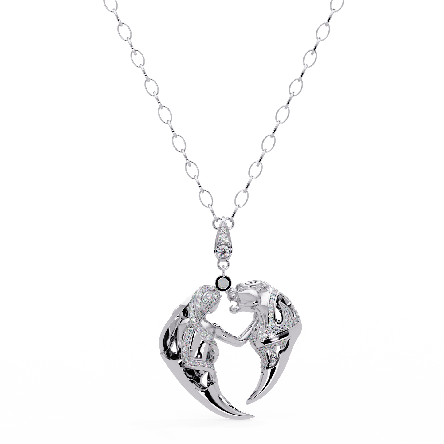 Dual Mermaid Shape Diamond Pendant Necklace in Rose Gold - HIGHCARAT DIAMONDS
