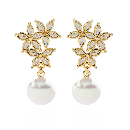 Marquise Cut Crystal Flower And Pearl 2.39Ct Diamond Stacking Prong Set Vintage Drop Earring For Gift