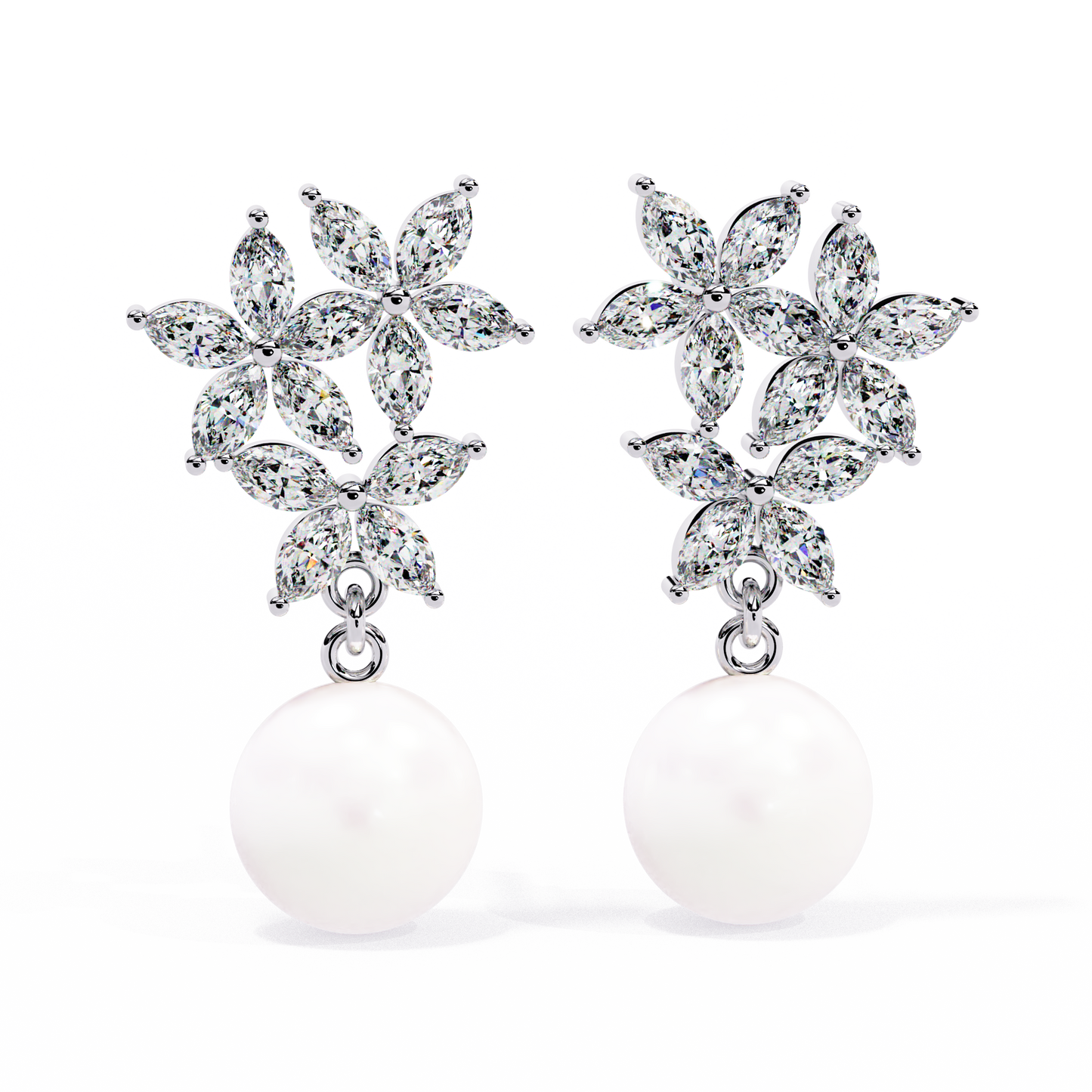 Marquise Cut Crystal Flower And Pearl 2.39Ct Diamond Stacking Prong Set Vintage Drop Earring For Gift