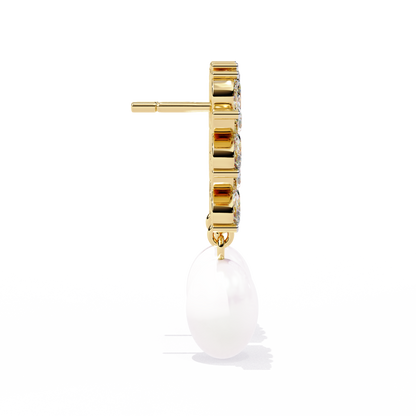 Marquise Cut Crystal Flower And Pearl 2.39Ct Diamond Stacking Prong Set Vintage Drop Earring For Gift