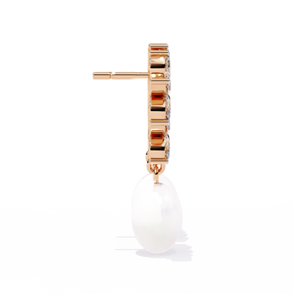 Marquise Cut Crystal Flower And Pearl 2.39Ct Diamond Stacking Prong Set Vintage Drop Earring For Gift