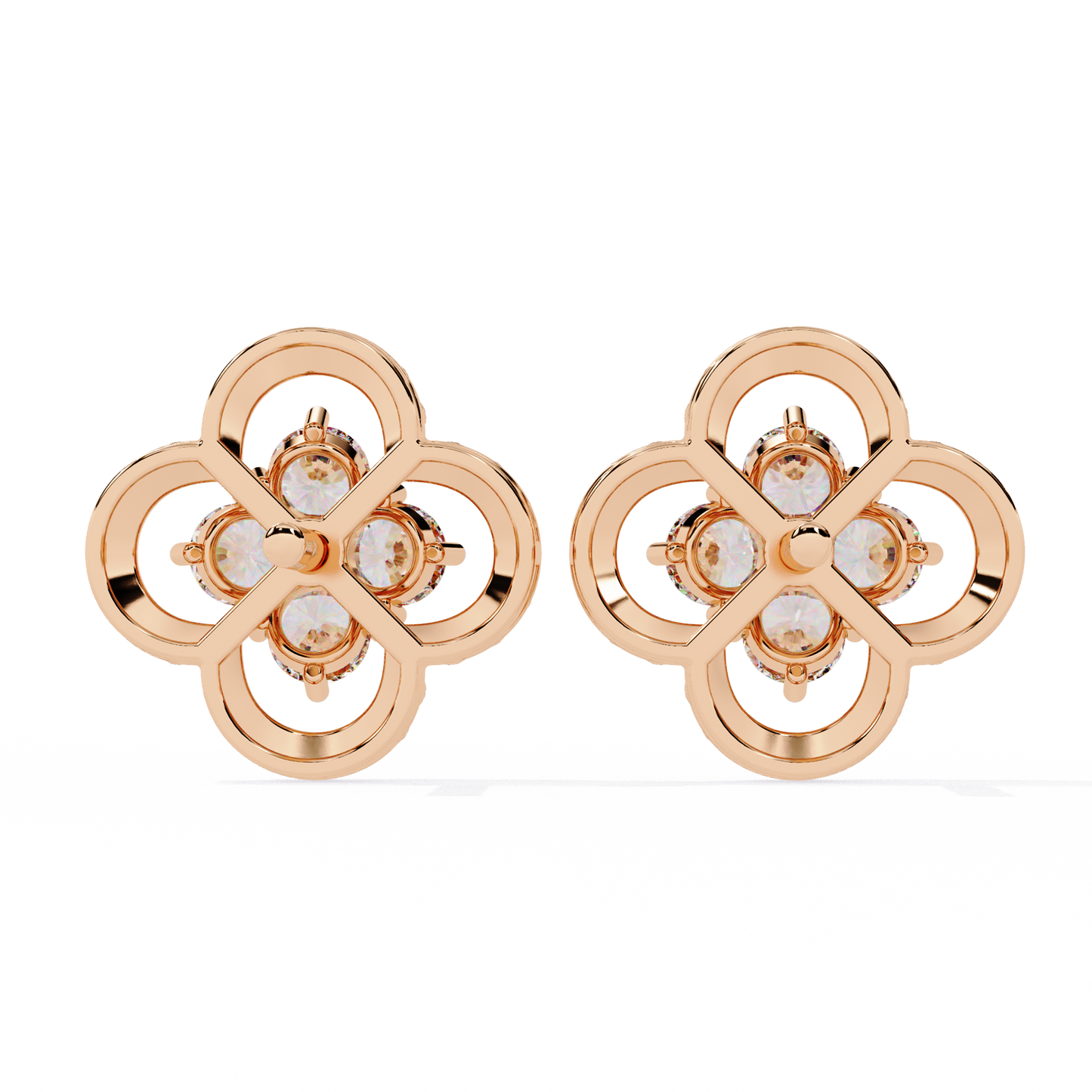 18k Solid Yellow Gold Round Cut Lab Grown & Natural Diamond Vintage Minimalist Screw Back Cluster Stud Earring