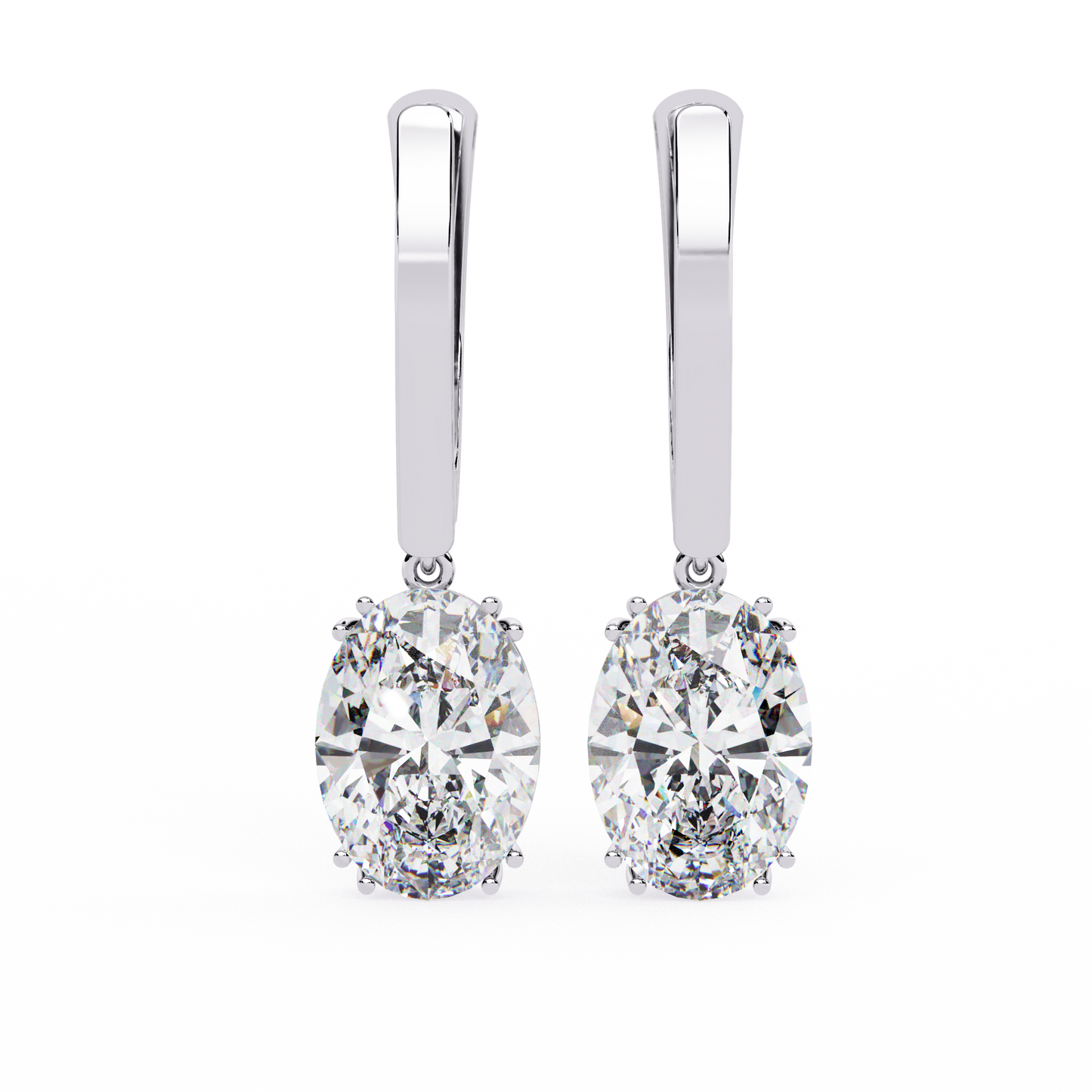 1.62Ct Oval Cut Lab Grown Diamond Delicate Fish Lock Bali Dainty 14k Solid White Gold Hoop Earring For Her