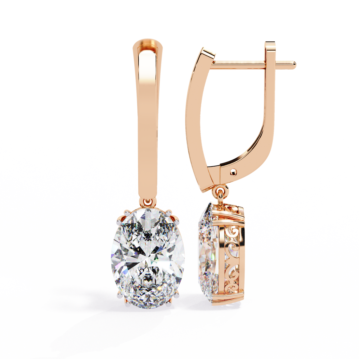 1.62Ct Oval Cut Lab Grown Diamond Delicate Fish Lock Bali Dainty 14k Solid White Gold Hoop Earring For Her