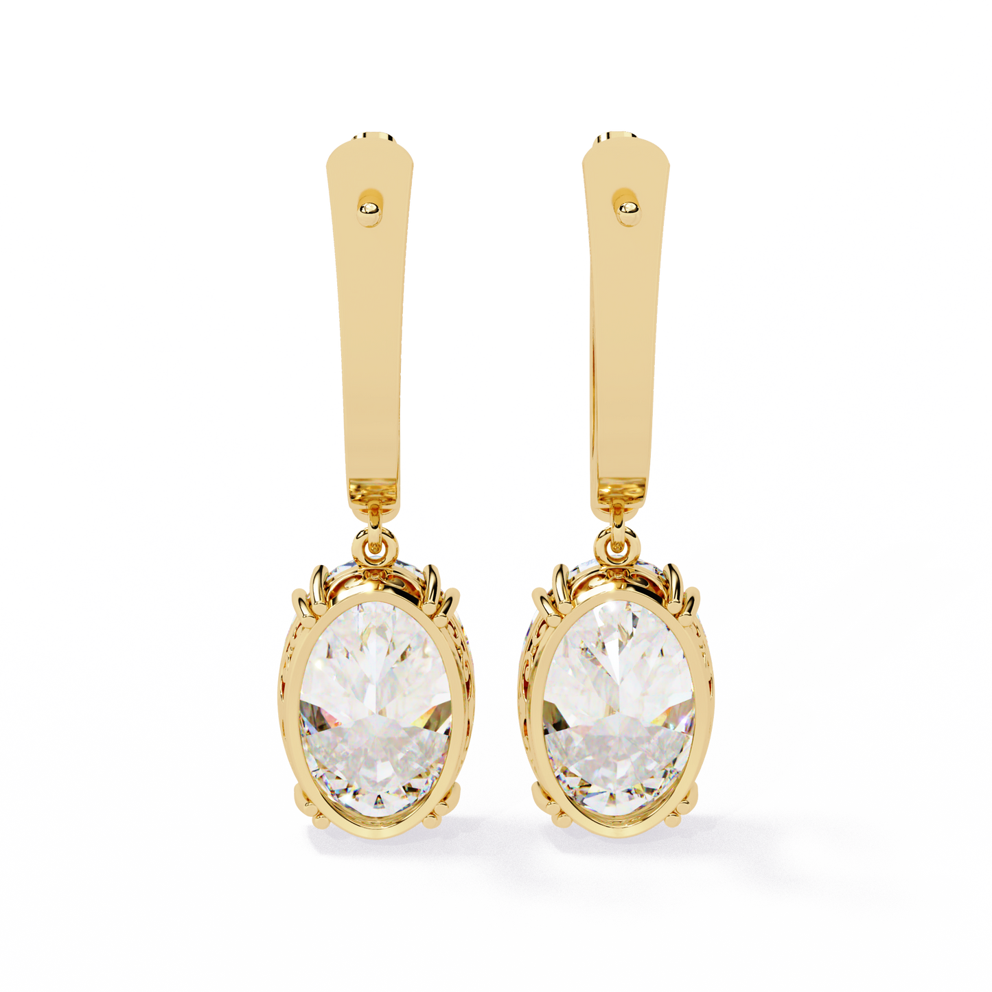 1.62Ct Oval Cut Lab Grown Diamond Delicate Fish Lock Bali Dainty 14k Solid White Gold Hoop Earring For Her