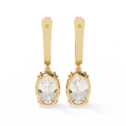 1.62Ct Oval Cut Lab Grown Diamond Delicate Fish Lock Bali Dainty 14k Solid White Gold Hoop Earring For Her