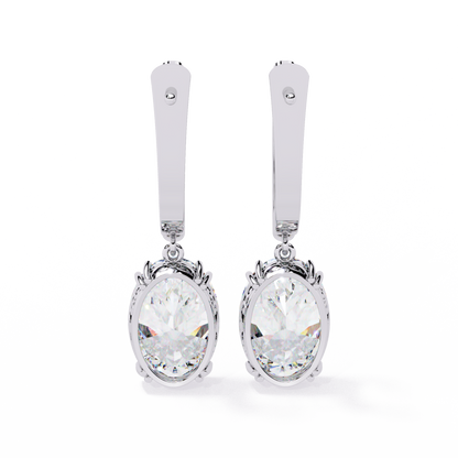 1.62Ct Oval Cut Lab Grown Diamond Delicate Fish Lock Bali Dainty 14k Solid White Gold Hoop Earring For Her