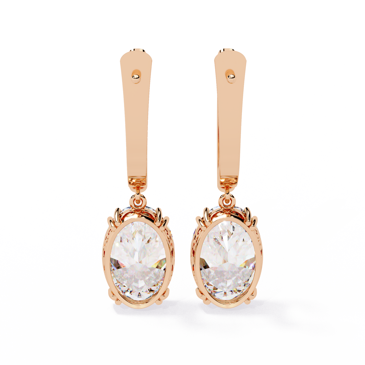 1.62Ct Oval Cut Lab Grown Diamond Delicate Fish Lock Bali Dainty 14k Solid White Gold Hoop Earring For Her