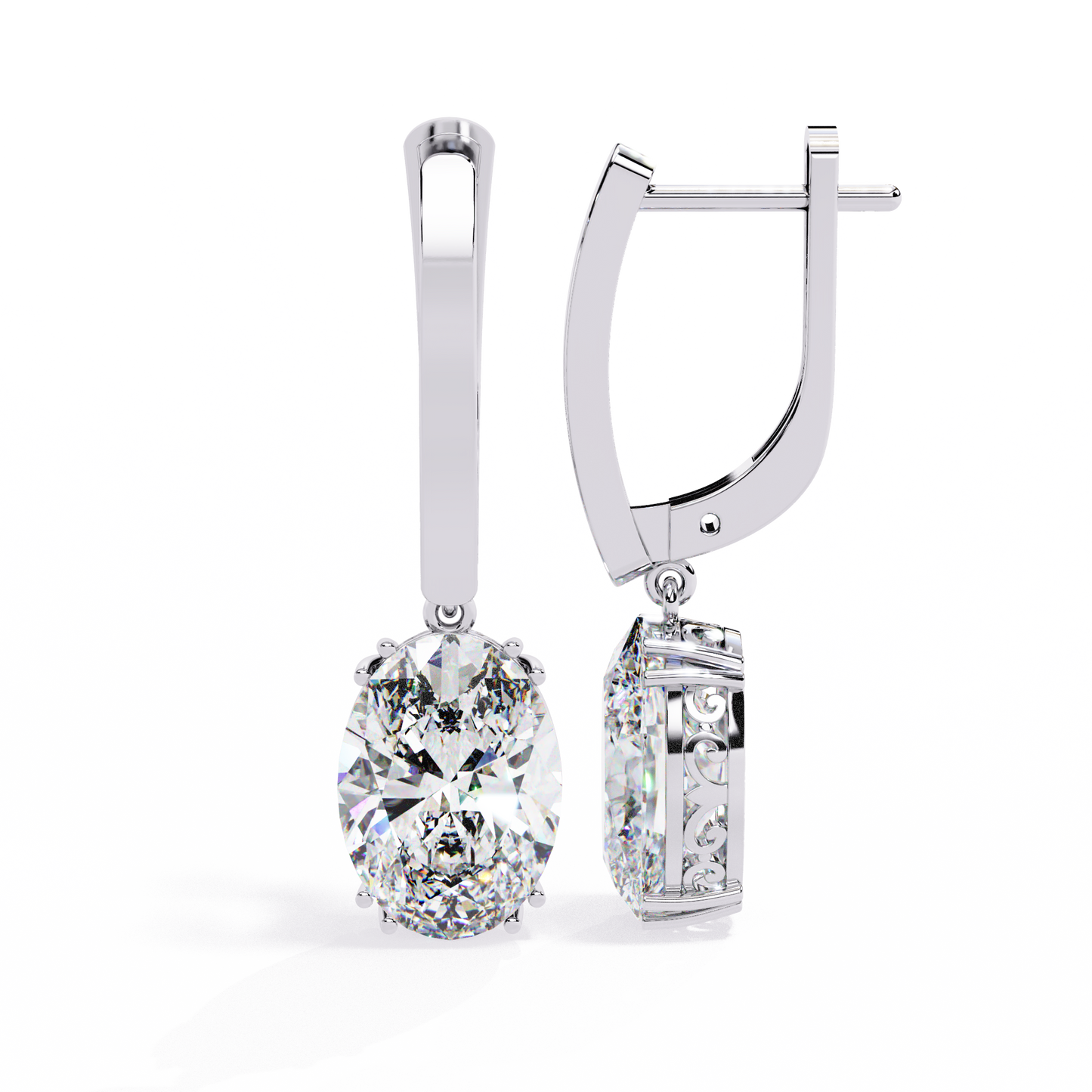 1.62Ct Oval Cut Lab Grown Diamond Delicate Fish Lock Bali Dainty 14k Solid White Gold Hoop Earring For Her