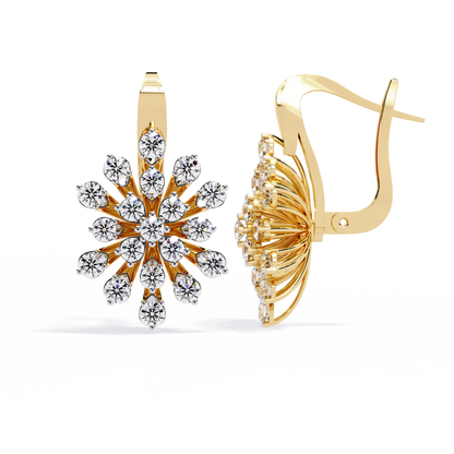 Round Cut Diamond Unique Flower Shape Stunning Prong Set Sparkling Dainty Hoop Earring Gift For Her