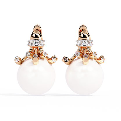 Vintage Round Cut Diamond Floral Pearls Claw Dainty Stunning Perfect Wedding Earring For Her