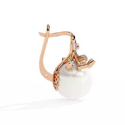 Vintage Round Cut Diamond Floral Pearls Claw Dainty Stunning Perfect Wedding Earring For Her