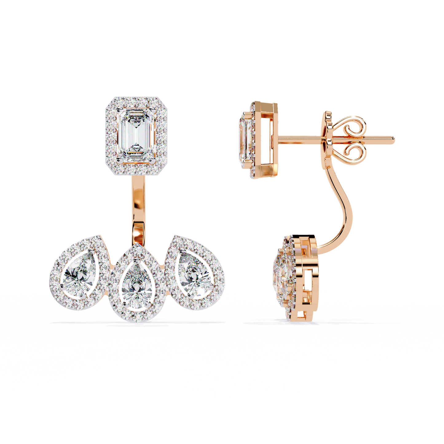 3.60Ct Cluster Emerald, Pear And Round Cut lab Grown Diamond Halo Style Minimalist Sparkling Earring Someone Special Gift