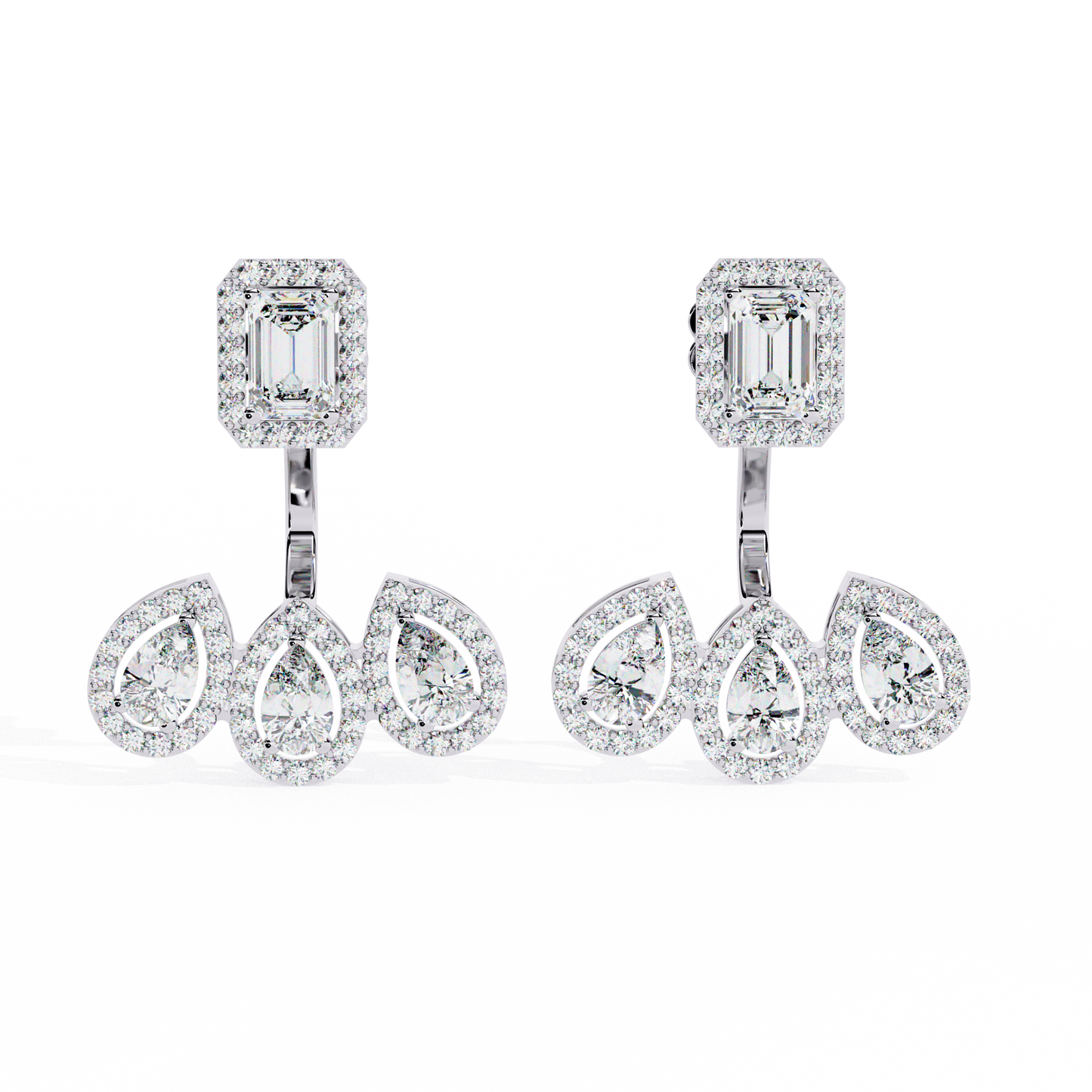 3.60Ct Cluster Emerald, Pear And Round Cut lab Grown Diamond Halo Style Minimalist Sparkling Earring Someone Special Gift