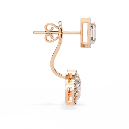 3.60Ct Cluster Emerald, Pear And Round Cut lab Grown Diamond Halo Style Minimalist Sparkling Earring Someone Special Gift