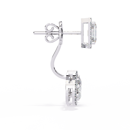 3.60Ct Cluster Emerald, Pear And Round Cut lab Grown Diamond Halo Style Minimalist Sparkling Earring Someone Special Gift