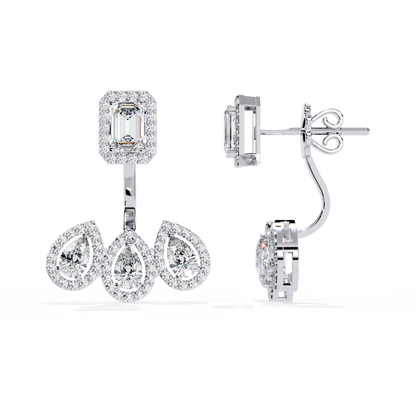 3.60Ct Cluster Emerald, Pear And Round Cut lab Grown Diamond Halo Style Minimalist Sparkling Earring Someone Special Gift