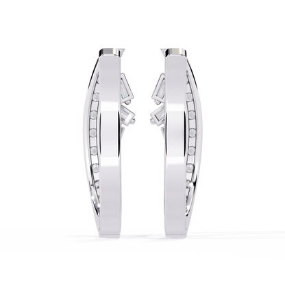 Baguette And Round Cut Diamond Sparkling Art Deco Dainty Cluster Statement Party Wear Hoop Earring Gift For Her