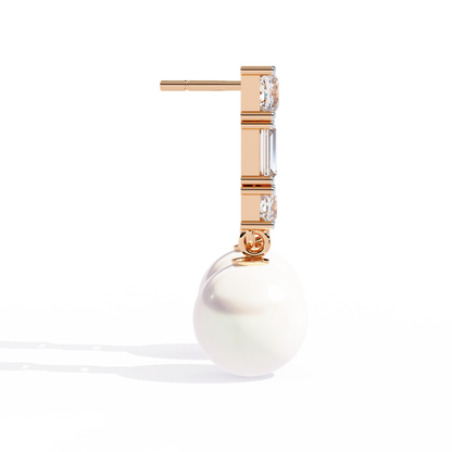 Prong Set 2.08Ct Baguette And Princess Cut Diamond Pearls Minimalist Classic Bridal Drop Earring For Her