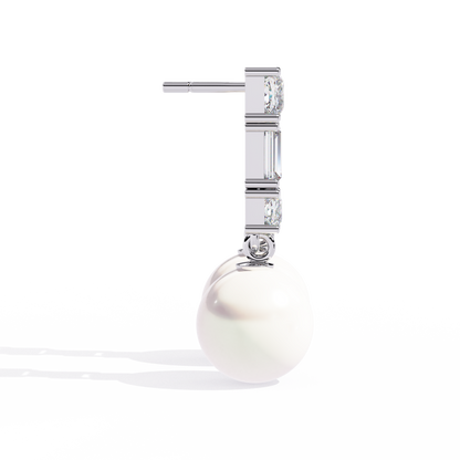 Prong Set 2.08Ct Baguette And Princess Cut Diamond Pearls Minimalist Classic Bridal Drop Earring For Her