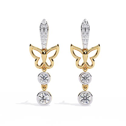 Vintage Round Cut Lab Grown & Natural Diamond Unique Butterfly Shape Cluster Certified Drop Earring Special Occasion