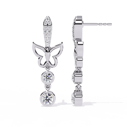 Vintage Round Cut Lab Grown & Natural Diamond Unique Butterfly Shape Cluster Certified Drop Earring Special Occasion