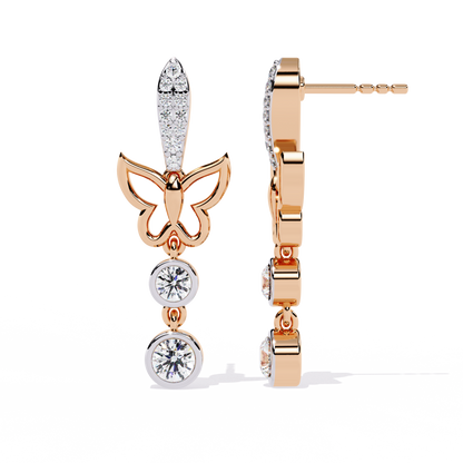 Vintage Round Cut Lab Grown & Natural Diamond Unique Butterfly Shape Cluster Certified Drop Earring Special Occasion