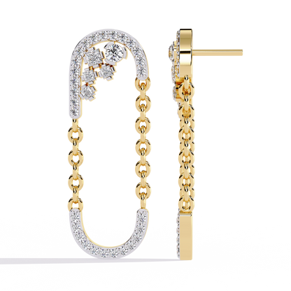 Round And Princess Cut Diamond Antique Floral Chain Dainty Prong Set Timeless Unique Earring Eco Friendly Gift