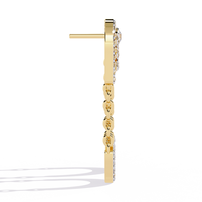 Round And Princess Cut Diamond Antique Floral Chain Dainty Prong Set Timeless Unique Earring Eco Friendly Gift