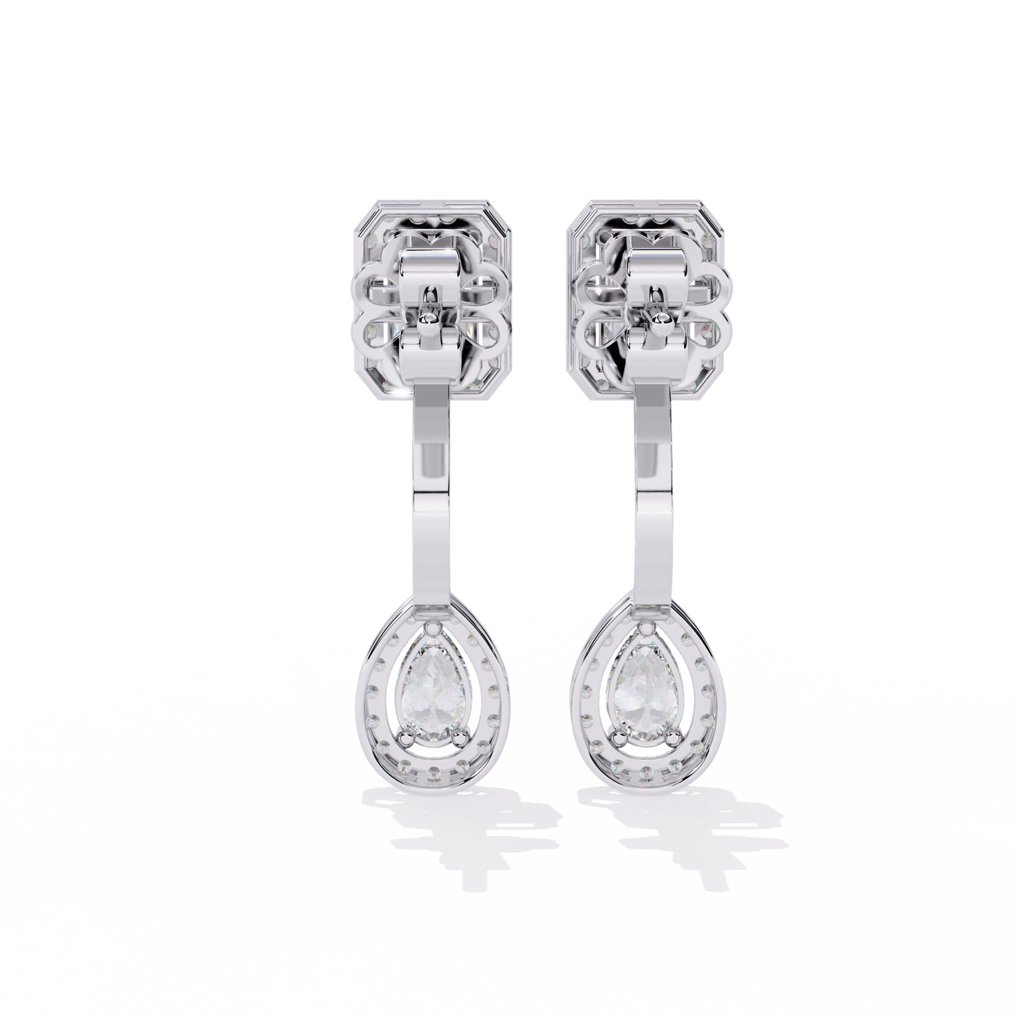 2.12ct Emerald, Pear And Round Cut High Quality Diamond Dainty Halo Style Minimalist Classic Wedding Wear Earring