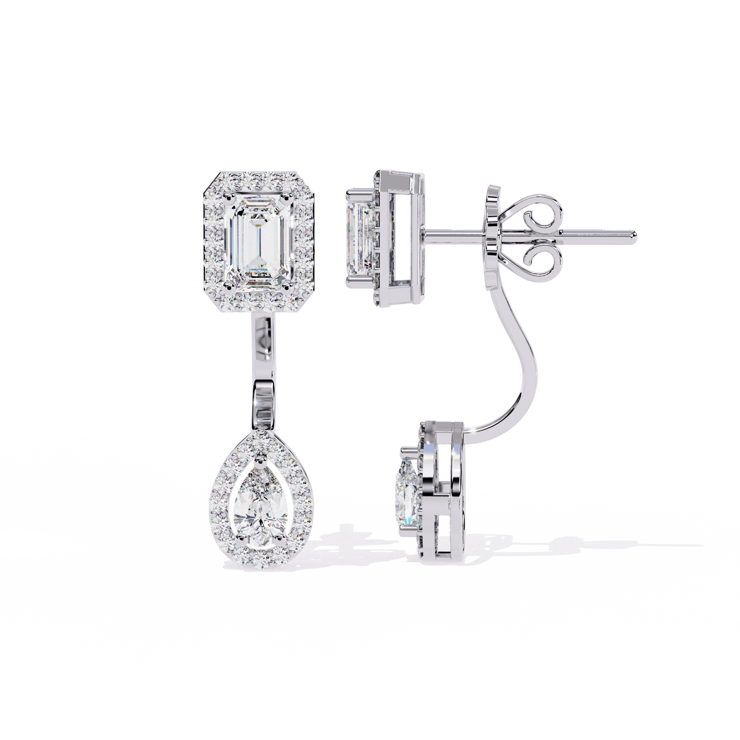 2.12ct Emerald, Pear And Round Cut High Quality Diamond Dainty Halo Style Minimalist Classic Wedding Wear Earring