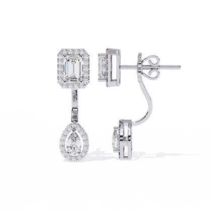 2.12ct Emerald, Pear And Round Cut High Quality Diamond Dainty Halo Style Minimalist Classic Wedding Wear Earring