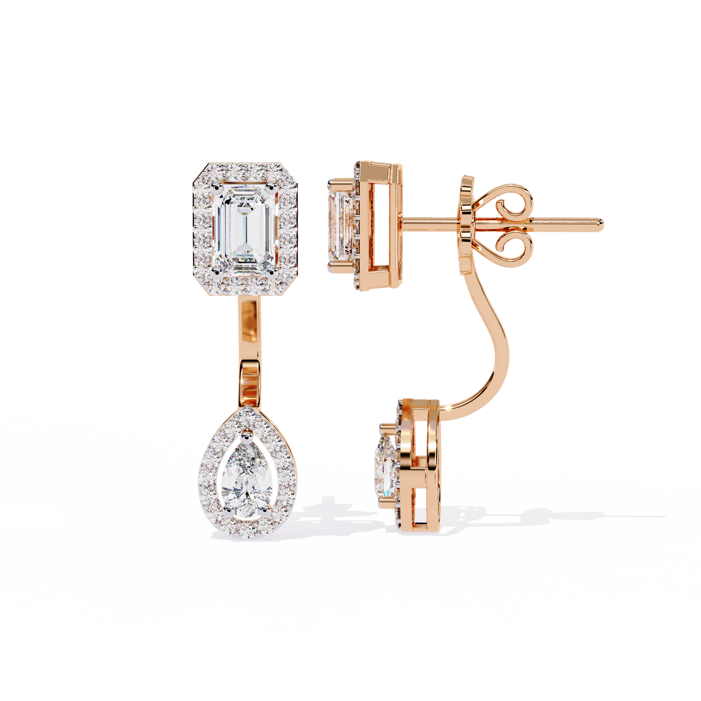 2.12ct Emerald, Pear And Round Cut High Quality Diamond Dainty Halo Style Minimalist Classic Wedding Wear Earring