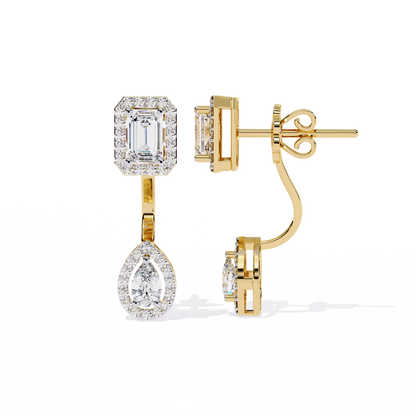 2.12ct Emerald, Pear And Round Cut High Quality Diamond Dainty Halo Style Minimalist Classic Wedding Wear Earring