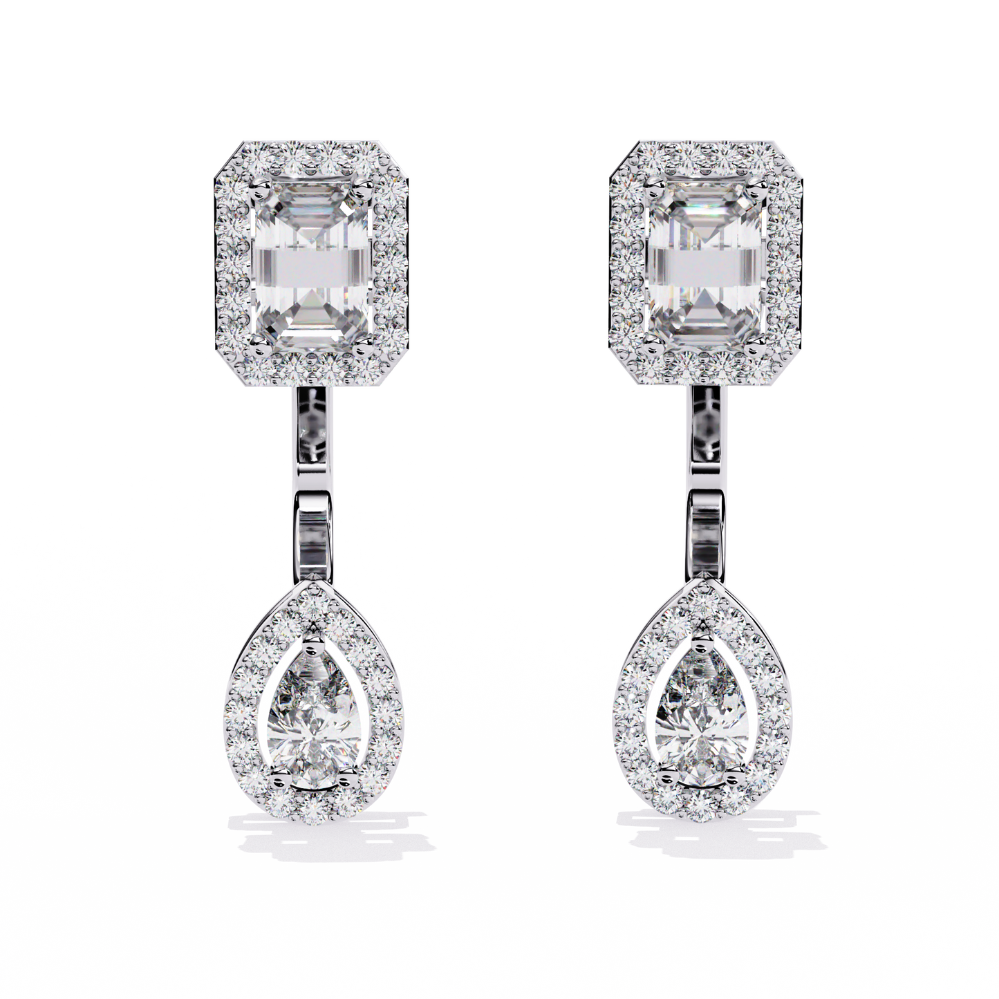 2.12ct Emerald, Pear And Round Cut High Quality Diamond Dainty Halo Style Minimalist Classic Wedding Wear Earring