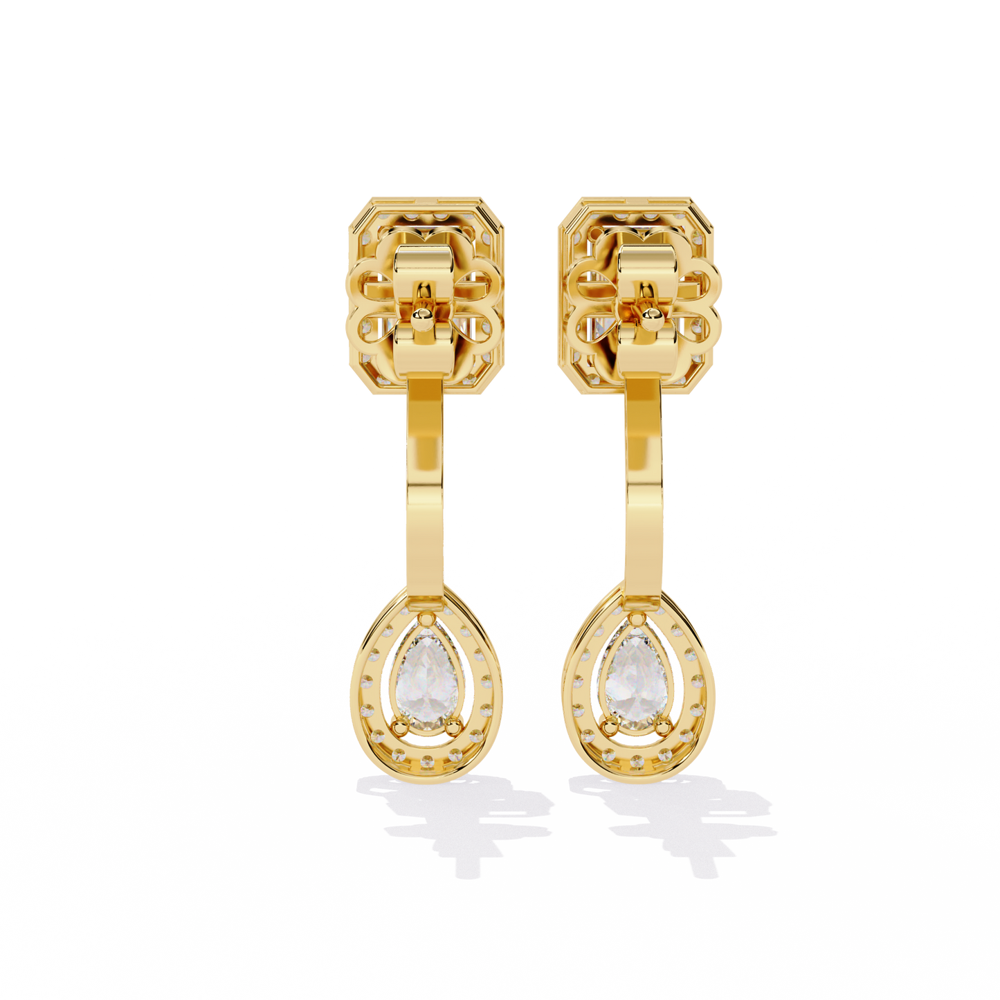 2.12ct Emerald, Pear And Round Cut High Quality Diamond Dainty Halo Style Minimalist Classic Wedding Wear Earring