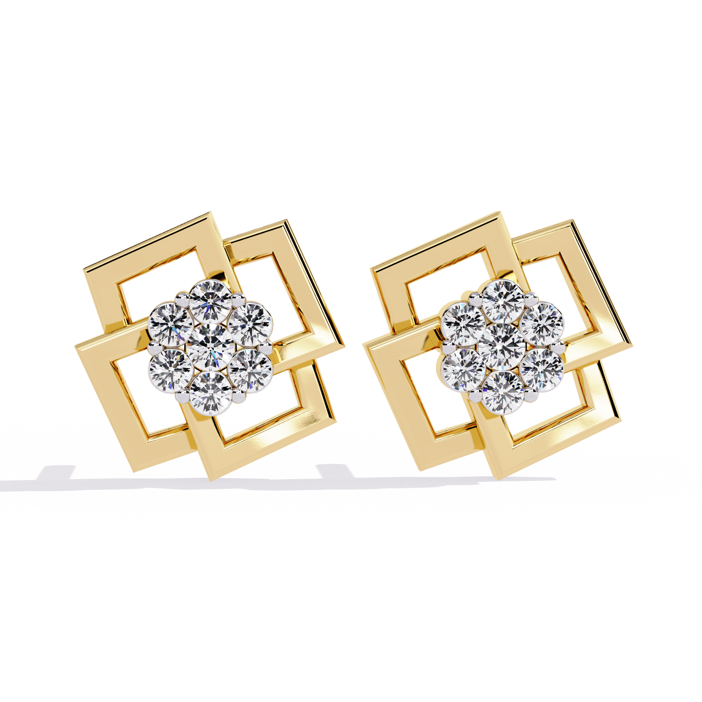 Round Cut Lab Grown Diamond Flower Shape 14K Solid Yellow Gold Antique Dainty Stud Earring For Eco Friendly Gift