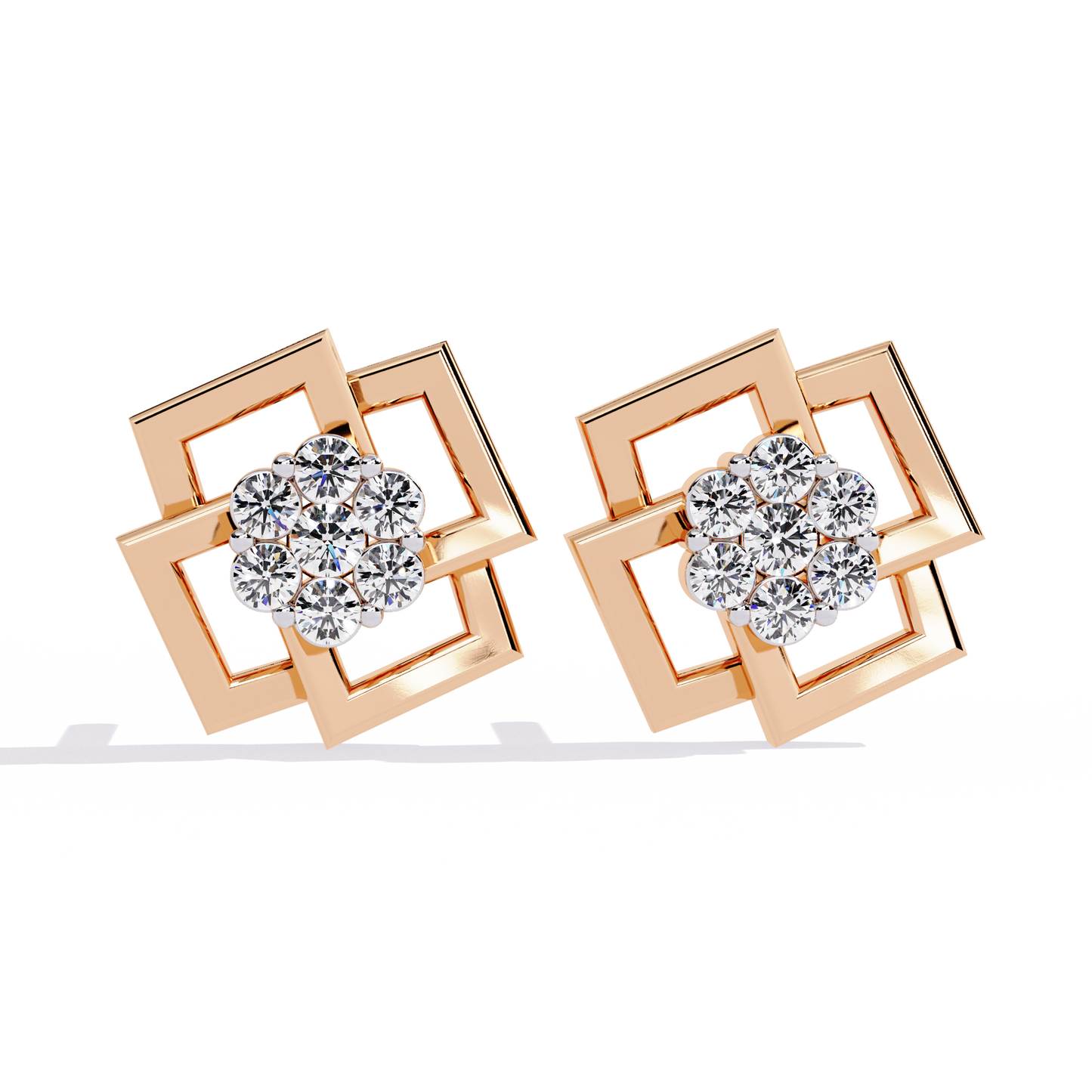 Round Cut Lab Grown Diamond Flower Shape 14K Solid Yellow Gold Antique Dainty Stud Earring For Eco Friendly Gift