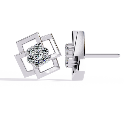 Round Cut Lab Grown Diamond Flower Shape 14K Solid Yellow Gold  Antique Dainty Stud Earring For Eco Friendly Gift