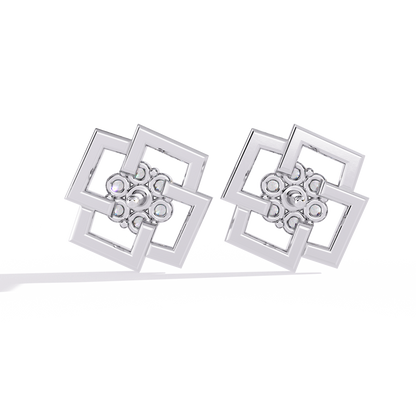 Round Cut Lab Grown Diamond Flower Shape 14K Solid Yellow Gold  Antique Dainty Stud Earring For Eco Friendly Gift