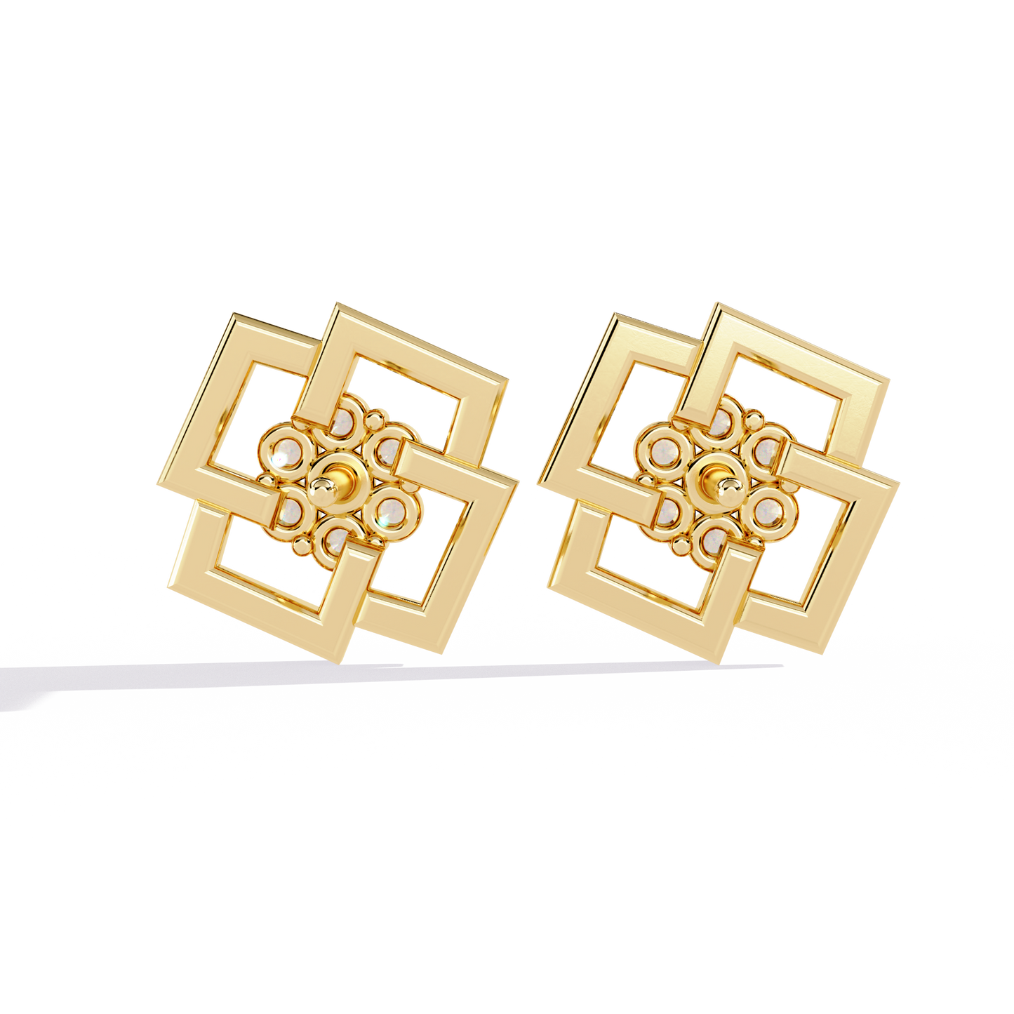 Round Cut Lab Grown Diamond Flower Shape 14K Solid Yellow Gold Antique Dainty Stud Earring For Eco Friendly Gift
