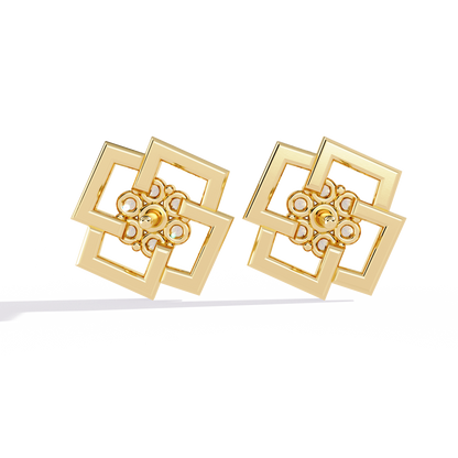 Round Cut Lab Grown Diamond Flower Shape 14K Solid Yellow Gold  Antique Dainty Stud Earring For Eco Friendly Gift