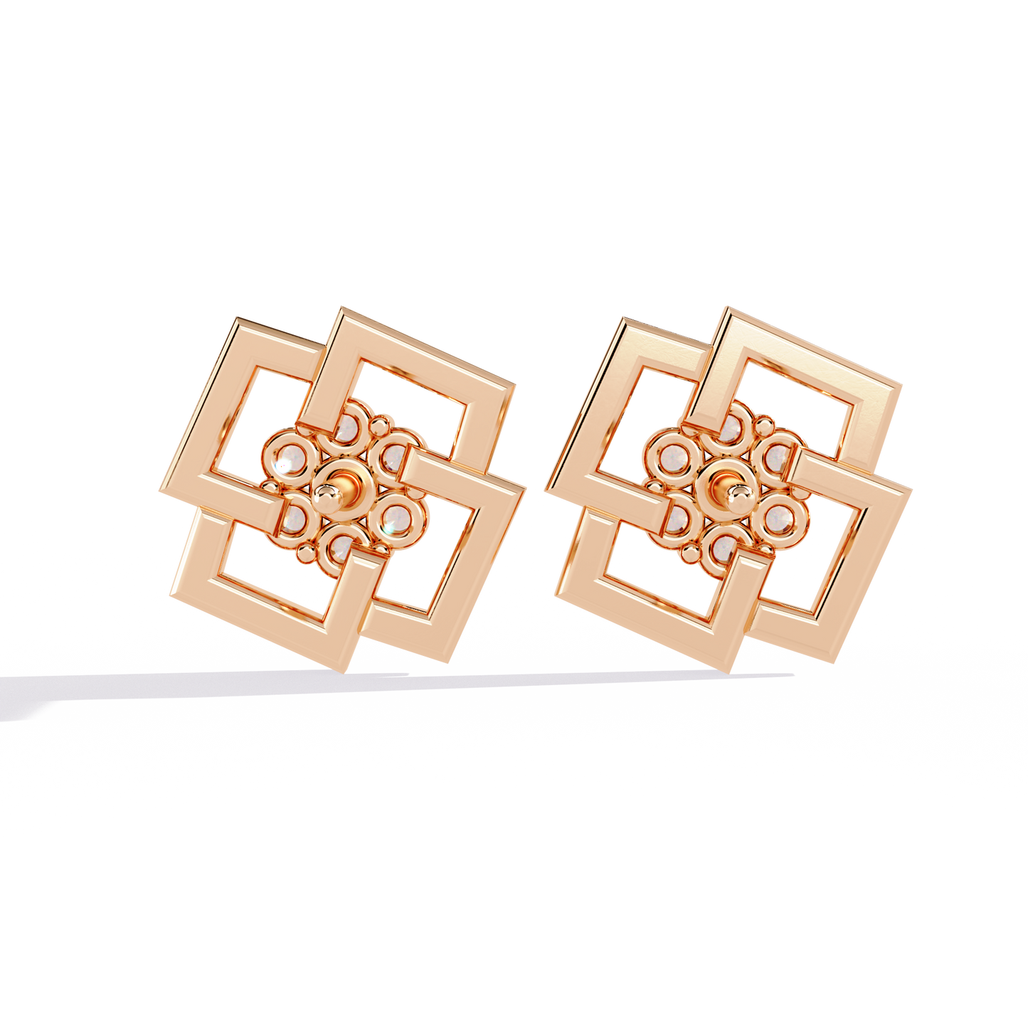 Round Cut Lab Grown Diamond Flower Shape 14K Solid Yellow Gold Antique Dainty Stud Earring For Eco Friendly Gift