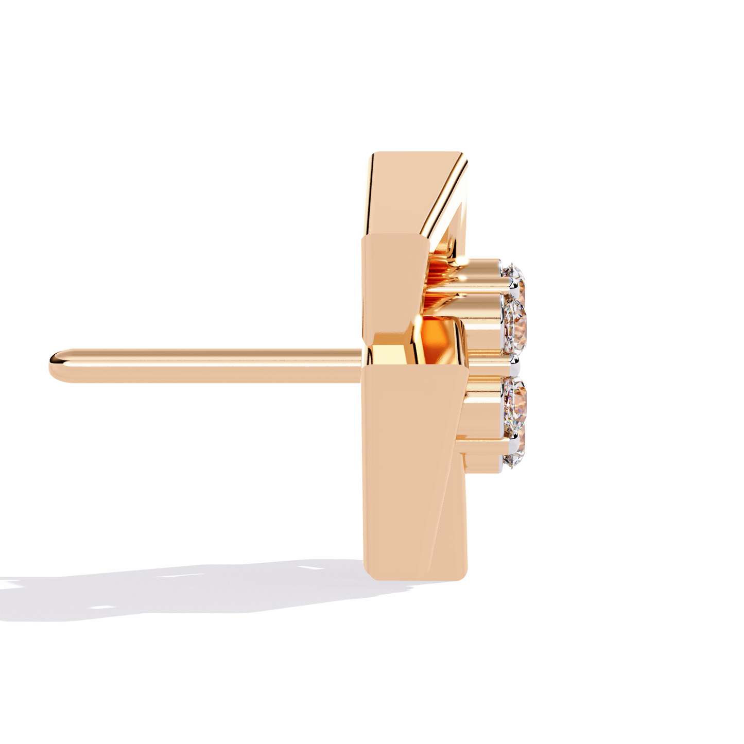 Round Cut Lab Grown Diamond Flower Shape 14K Solid Yellow Gold Antique Dainty Stud Earring For Eco Friendly Gift