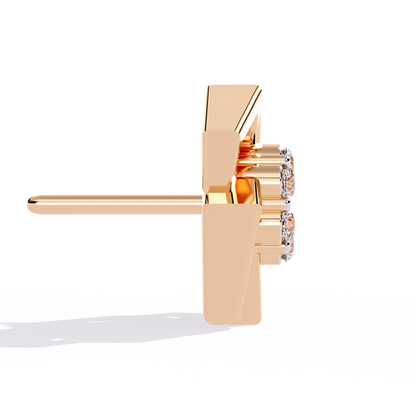 Round Cut Lab Grown Diamond Flower Shape 14K Solid Yellow Gold  Antique Dainty Stud Earring For Eco Friendly Gift