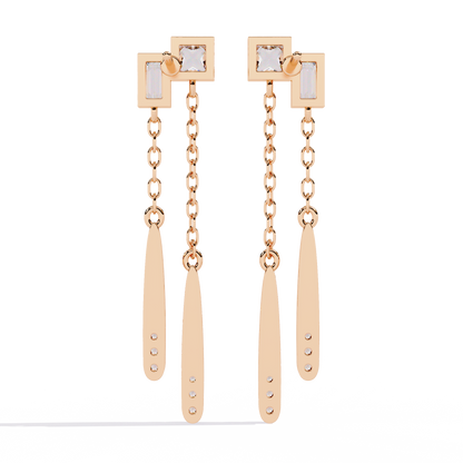 Baguette And Princess Cut Diamond Elegant Classic 10K Solid Yellow Gold Chain Drop Earring Gift For Women's