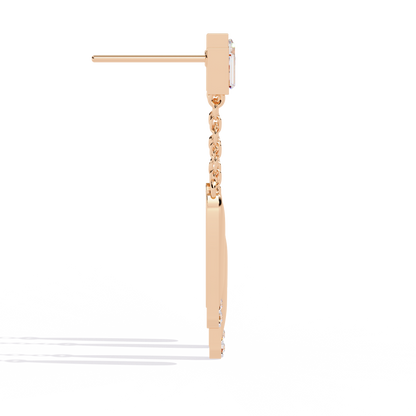 Baguette And Princess Cut Diamond Elegant Classic 10K Solid Yellow Gold Chain Drop Earring Gift For Women's